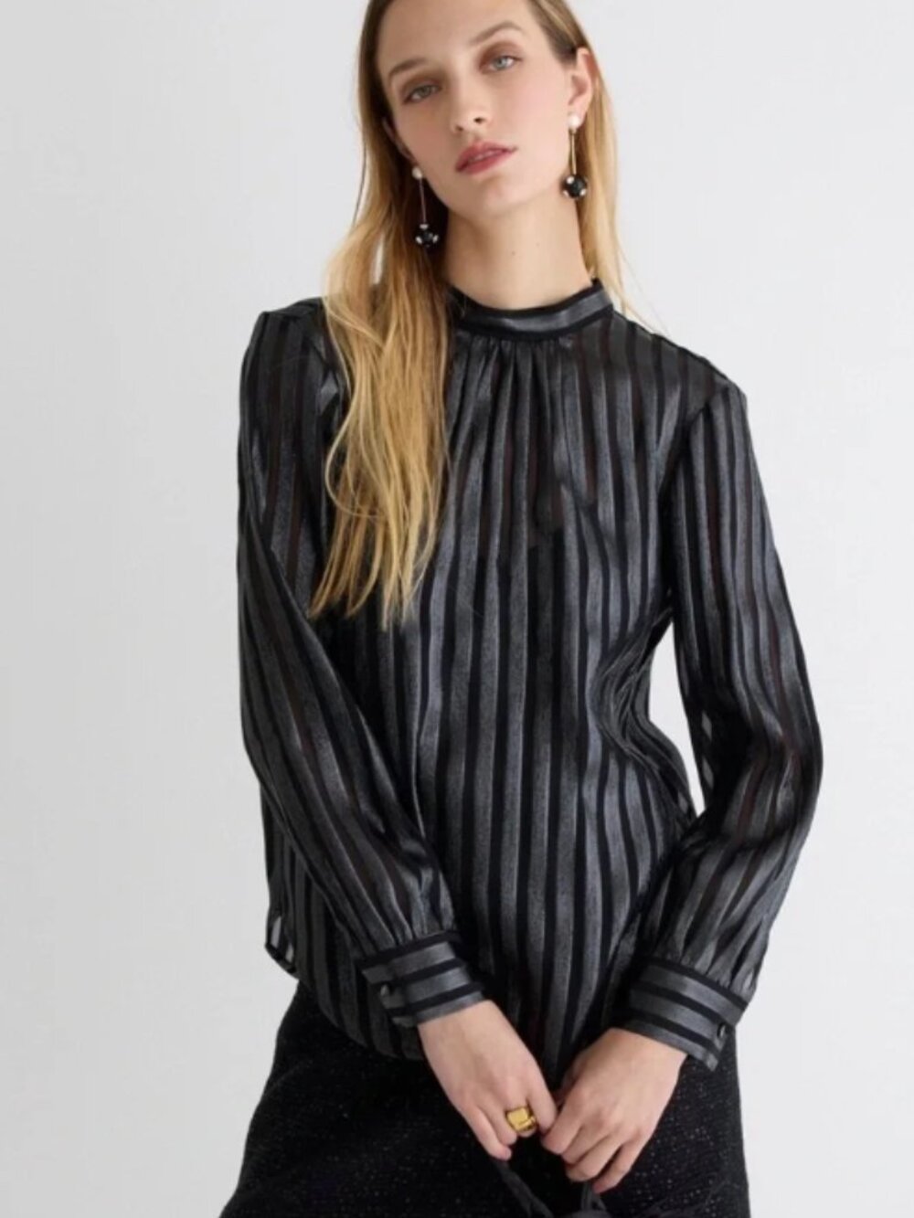 J.Crew | Metallic Silk Chiffon Mockneck Top S